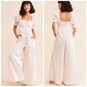 SELKIE Women’s Size 2X Pink Lickety Split Puff Sleeve Wide Leg Seashell Jumpsuit